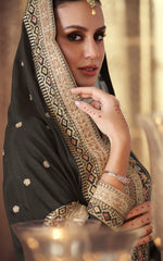 Exclusive black pure chinon dress with detailed work of embroidery, thread work