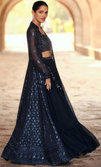 Designer Dark shaded with detailed embroidery Shrug Style indo western Lehenga for all occassion