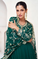 Designer Rama Green Alia Cut Anarkali Dress with Embroidery | bollywood dress | anarkali dress