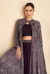 Designer Dark Wine shaded unique Lehenga With Shrug on Georgette Fabric with foil and embroidered work | designer dress | Bollywood Dress