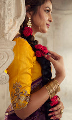 Exquisite Contrasting Purple Floral Organza saree with beautiful print, piping work or tassels on pallu | party wear saree | Festive saree