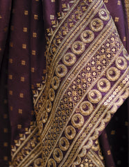 Designer Purple Pure Viscose jaquard silk dress with detailed front and back embroidery