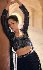 Designer Dark shaded with detailed embroidery Shrug Style indo western Lehenga for all occassion