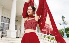 Premium Red indo western with detailed embroidery on pure georgette and sharara style | indo western style | bollywood style