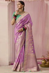 Light Purple Dola Viscose Silk Saree Intricate Flower Pattern Weaving On All Over Saree