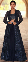 Designer Dark shaded with detailed embroidery Shrug Style indo western Lehenga for all occassion
