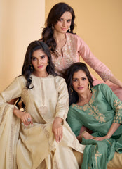 Designer Off White Green exclusive Sharara dress with detailed embroidery