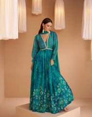 Designer anarakali style Black shaded floral inspired dress on pure georgette and net duppatta | designer dress