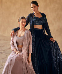 Designer Dark shaded with detailed embroidery Shrug Style indo western Lehenga for all occassion
