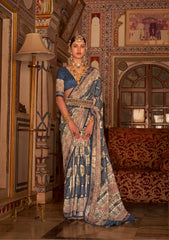 Blue Silk Saree in Floreem vacuum finish and Elegant Stud Work | Saree for all occasion