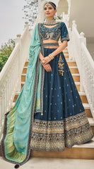 Designer Navy Blue Lehenga on viscos and Gaji Siburi duppatta with detailed embroidery and hand work (Copy)