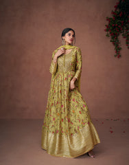 Designer Green embroidered organza floral inspired anarkali dress | anarkali dress | Bollywood Dress