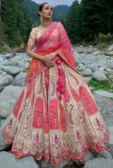 Contrasting Designer lehenga on viscose with ari, Hand, Thread, embroidery detailed work indian aspired work