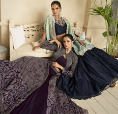 Designer Dark Wine shaded unique Lehenga With Shrug on Georgette Fabric with foil and embroidered work | designer dress | Bollywood Dress