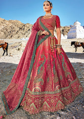 Pure gazzi satin banarasi lehenga with detailed indian aspired print handwork