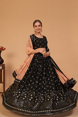 Exclusive Black Georgette lehenga with detailed embroidery, sequiens, multi thread lehenga, Brides maid lehenga