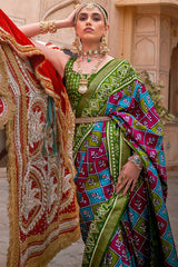 Contrasting Multi colour Patola Saree on silk With Elegant Gold Print | Contrasting saree | Patola Print Saree | Designer Saree