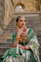 Green shaded leheriya silk saree with aqua finish weaving saree | Silk Saree | Shaded leheriya style Saree