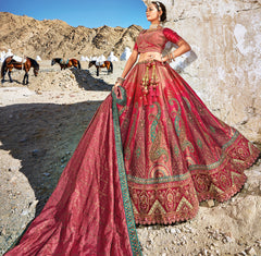 Pure gazzi satin banarasi lehenga with detailed indian aspired print handwork
