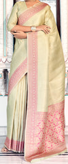 Pure Kanjivaram pastel green light shaded weaving silk handloom saree with contrasting dark border