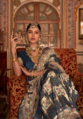 Blue Silk Saree in Floreem vacuum finish and Elegant Stud Work | Saree for all occasion