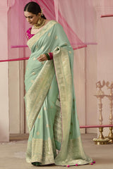 Light green Dola Viscose Silk Saree Intricate Flower Pattern Weaving On All Over Saree