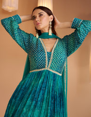 Designer anarakali style Black shaded floral inspired dress on pure georgette and net duppatta | designer dress