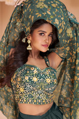 Exclusive handwork on viscose nylon Dhoti style Green dress with floral shrug | unique dress indian wear