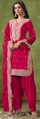 Designer Pink pure silk Patiala Suits with deatiled embroidery work