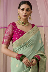 Light green Dola Viscose Silk Saree Intricate Flower Pattern Weaving On All Over Saree