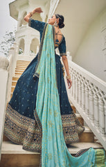 Designer Navy Blue Lehenga on viscos and Gaji Siburi duppatta with detailed embroidery and hand work (Copy)