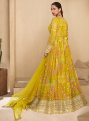 Designer yellow Shded Alia Cut Anarkali Dress with Embroidery | bollywood dress | anarkali dress