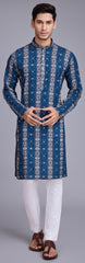 Blue Contrasting indian aspiring Printed rayon Mens kurta for wedding and other occasion comes with pajama