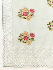 Latest light Blue shaded organza saree with detailed embroidery and floral inspired design saree for all occasion