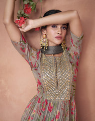 Designer Gray embroidered organza floral inspired anarkali dress | anarkali dress | Bollywood Dress