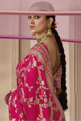 Rani Pink Dola Viscose Silk Saree Intricate Flower Pattern Weaving On All Over Saree