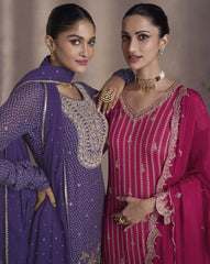 Designer Rani pink exclusive dress with detailed embroidery with thread work