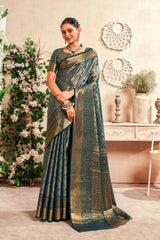 Exclusive designer dark shaded pure silk shimmer shiny saree soft fabric