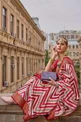 Red shaded leheriya silk saree with aqua finish weaving saree | Silk Saree | Shaded leheriya style Saree