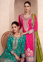 Designer Pink contrasting pure silk dress with deatiled embroidery work