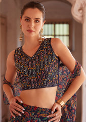 Designer sharara style inspired dress on pure georgette with detailed mirror, thread, hand embellished work