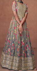 Designer Gray embroidered organza floral inspired anarkali dress | anarkali dress | Bollywood Dress