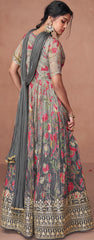 Designer Gray embroidered organza floral inspired anarkali dress | anarkali dress | Bollywood Dress