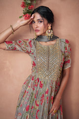 Designer Gray embroidered organza floral inspired anarkali dress | anarkali dress | Bollywood Dress