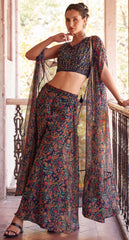 Designer sharara style inspired dress on pure georgette with detailed mirror, thread, hand embellished work