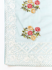 Latest light Blue shaded organza saree with detailed embroidery and floral inspired design saree for all occasion