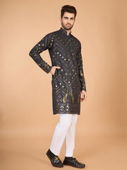 Cement Grey Heavy Sequence Work Designer Kurta