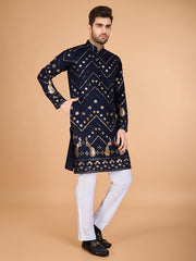 Blue Grey Heavy Sequence Work Designer Kurta