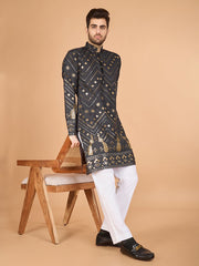 Cement Grey Heavy Sequence Work Designer Kurta