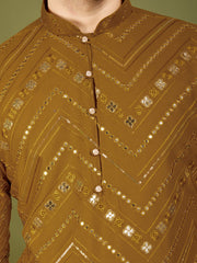 Dark Mustard Heavy Sequence Work Designer Kurta